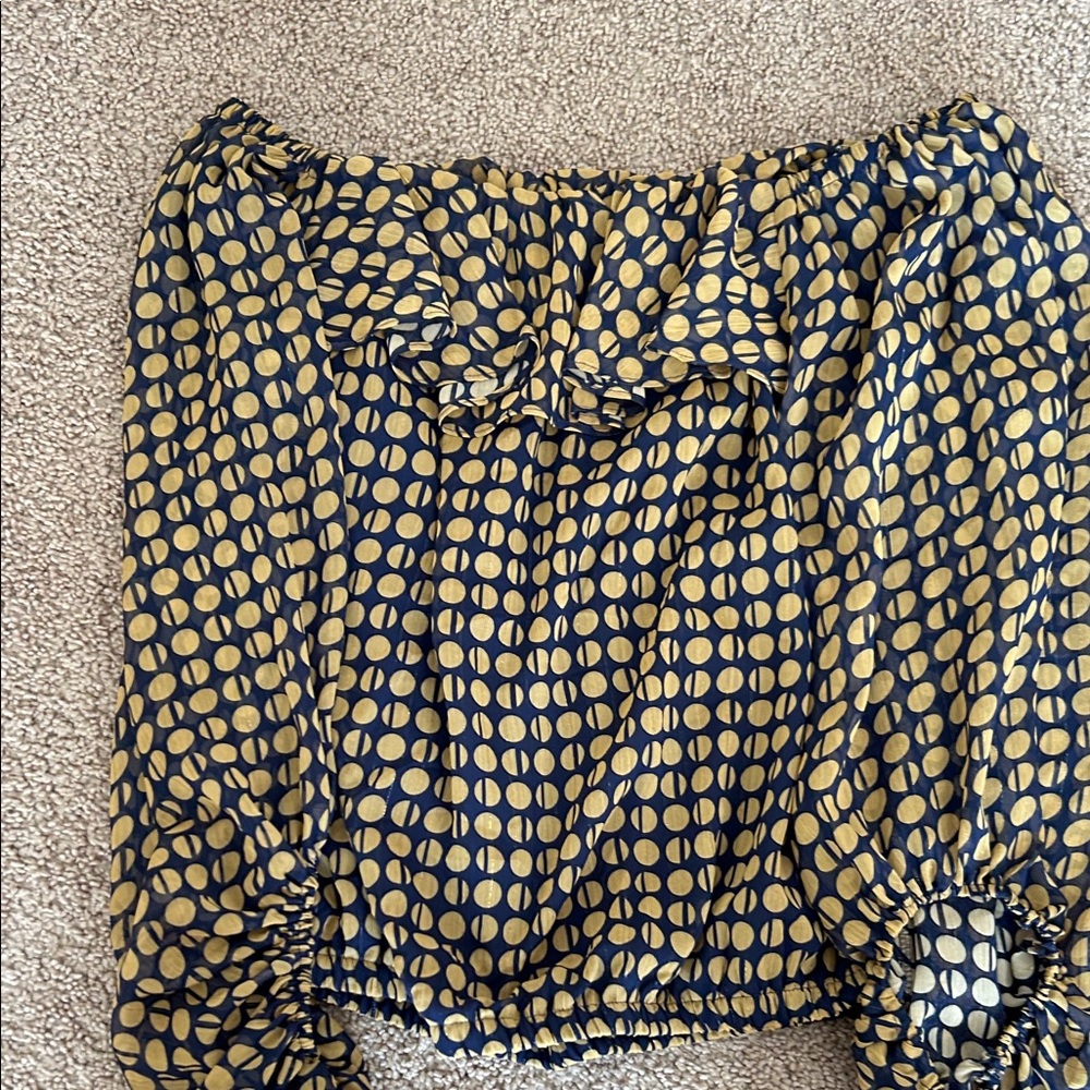 Versona Navy and Gold Patterned Blouse